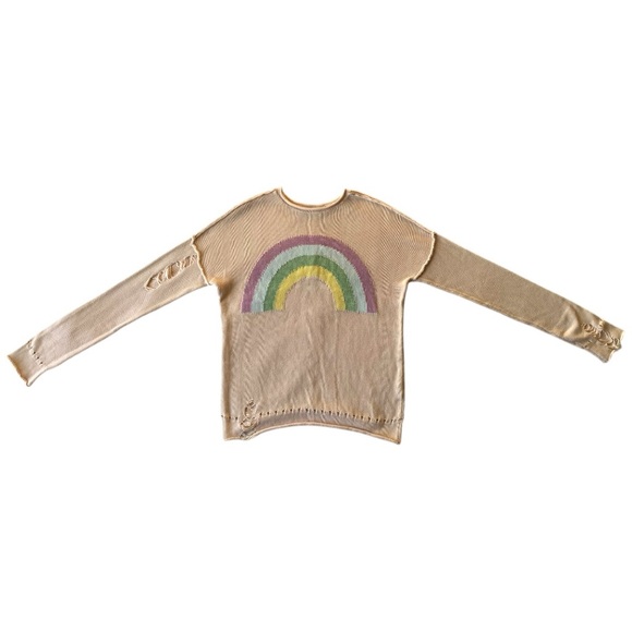 wildfox couture sky high rainbow distressed pink sweater, sz XS - Picture 3 of 9